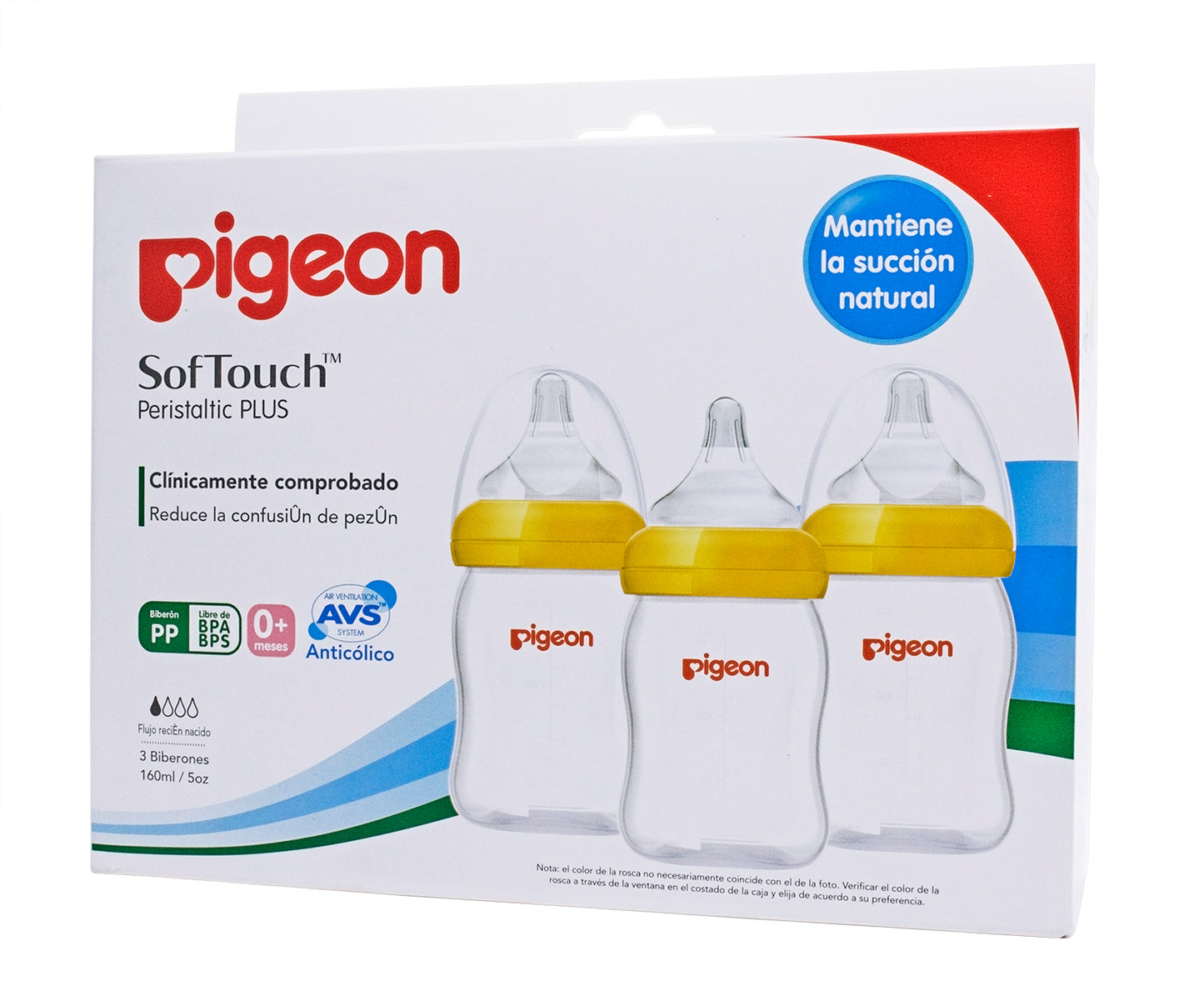Biberón Peristáltico "Softouch" de plástico "Boca Ancha" - Pigeon (PACK DE 3)