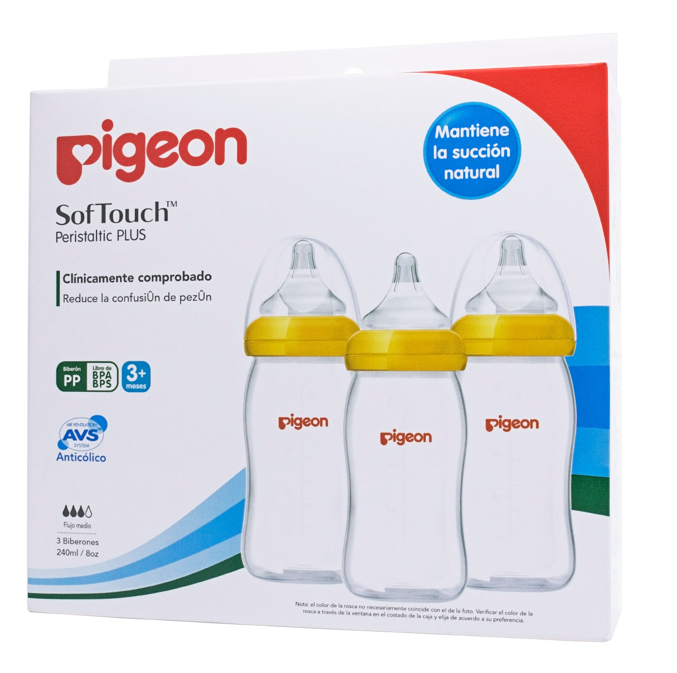 Biberón Peristáltico "Softouch" de plástico "Boca Ancha" - Pigeon (PACK DE 3)