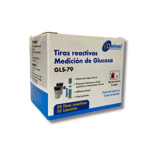 50 Tiras Reactivas en Envase & 50 Lancetas para medición de Glucosa