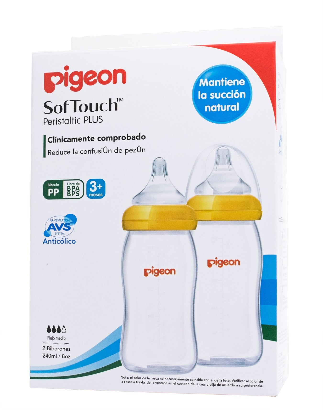 Biberón Peristáltico "Softouch" de Plástico "Boca Ancha" - Pigeon (PACK DE 2)